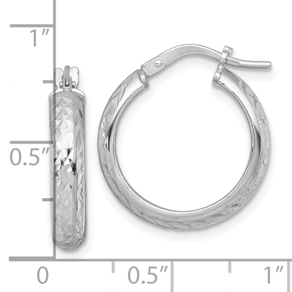 QE17830 Sterling Silver Rhodium-plated Polished and Diamond-cut 4.00 x 20mm Tube Hoop Earrings