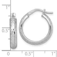 QE17830 Sterling Silver Rhodium-plated Polished and Diamond-cut 4.00 x 20mm Tube Hoop Earrings