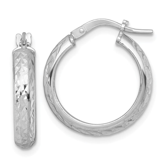 QE17830 Sterling Silver Rhodium-plated Polished and Diamond-cut 4.00 x 20mm Tube Hoop Earrings