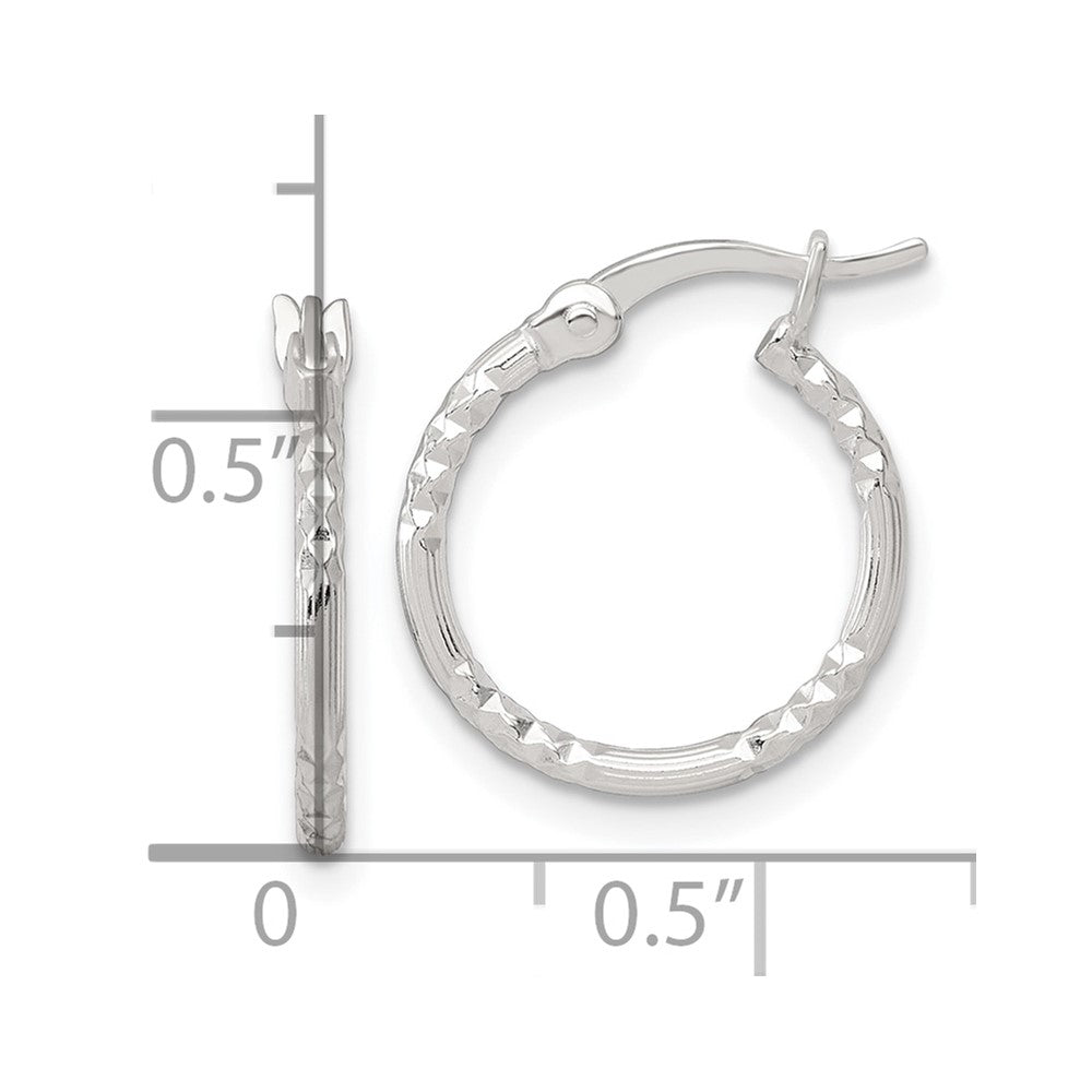 QE17836 Sterling Silver Polished Diamond-cut Textured 16x1.5mm Round Hoop Earrings