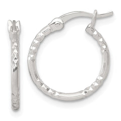QE17836 Sterling Silver Polished Diamond-cut Textured 16x1.5mm Round Hoop Earrings