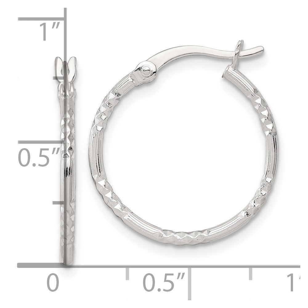 QE17837 Sterling Silver Polished Diamond-cut Textured 20x1.5mm Round Hoop Earrings