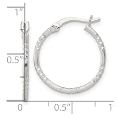 QE17837 Sterling Silver Polished Diamond-cut Textured 20x1.5mm Round Hoop Earrings