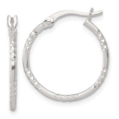 QE17837 Sterling Silver Polished Diamond-cut Textured 20x1.5mm Round Hoop Earrings