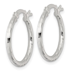 QE17840 Sterling Silver Polished Diamond-cut 20x2mm Round Hoop Earrings