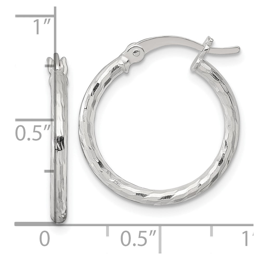 QE17840 Sterling Silver Polished Diamond-cut 20x2mm Round Hoop Earrings