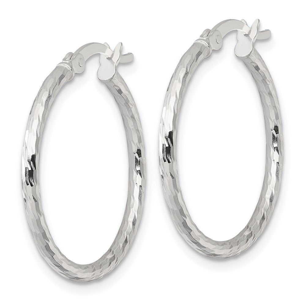 QE17841 Sterling Silver Polished Diamond-cut 25x2mm Round Hoop Earrings