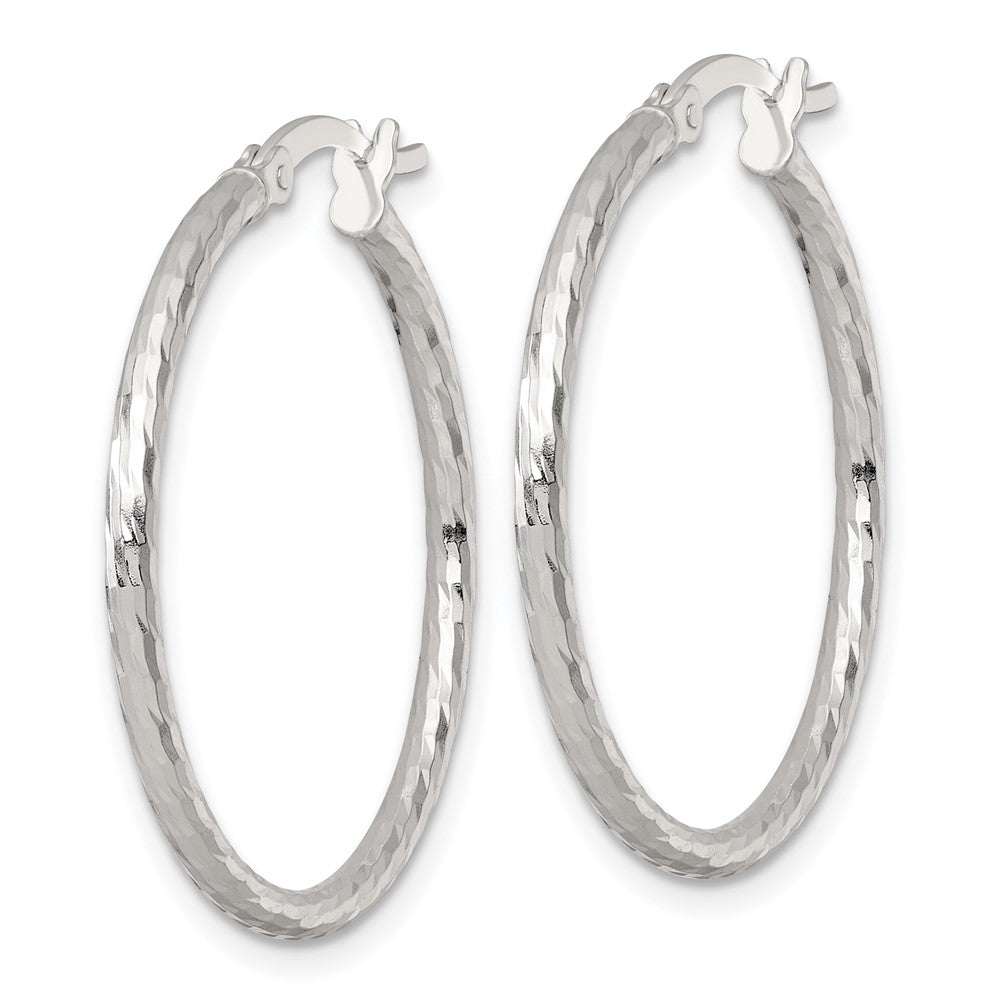 QE17842 Sterling Silver Polished Diamond-cut 30x2mm Round Hoop Earrings