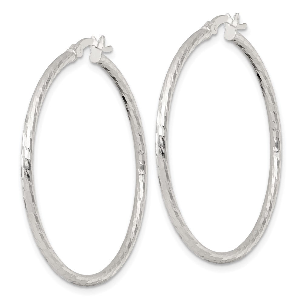 QE17844 Sterling Silver Polished Diamond-cut 40x2mm Round Hoop Earrings