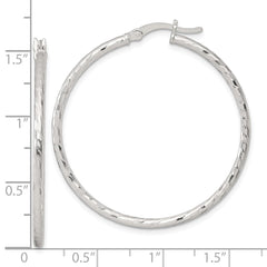 QE17844 Sterling Silver Polished Diamond-cut 40x2mm Round Hoop Earrings