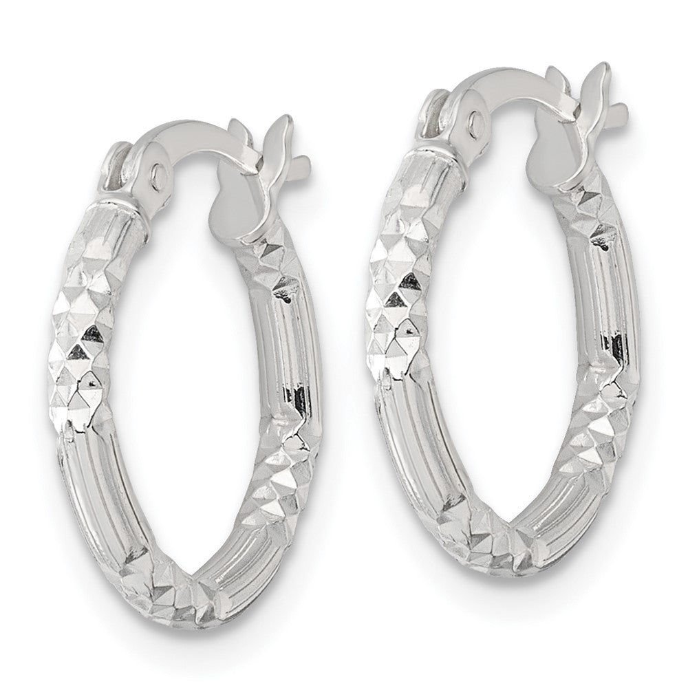 QE17849 Sterling Silver Polished Diamond-cut Textured 16x2.25mm Round Hoop Earrings