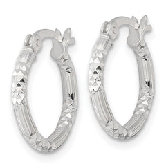 QE17849 Sterling Silver Polished Diamond-cut Textured 16x2.25mm Round Hoop Earrings