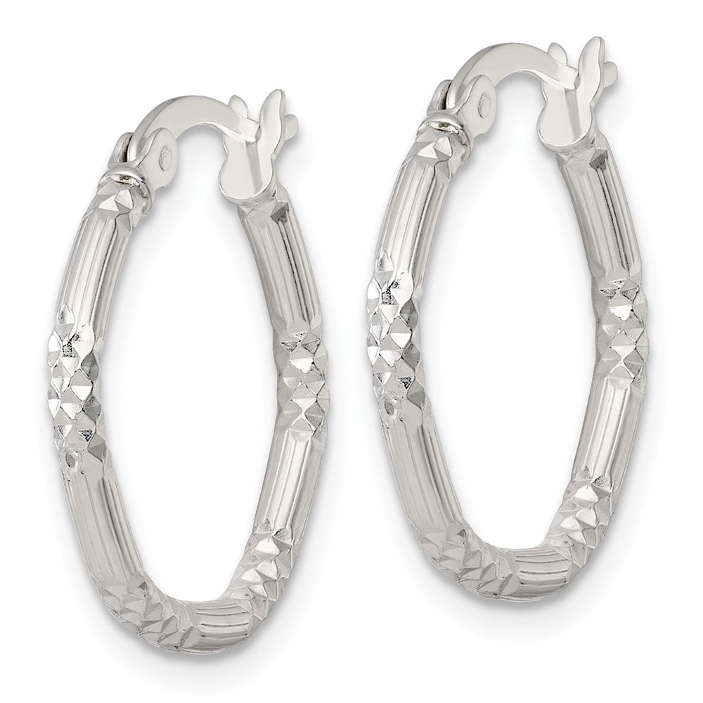 QE17850 Sterling Silver Polished Diamond-cut Textured 20x2.25mm Round Hoop Earrings