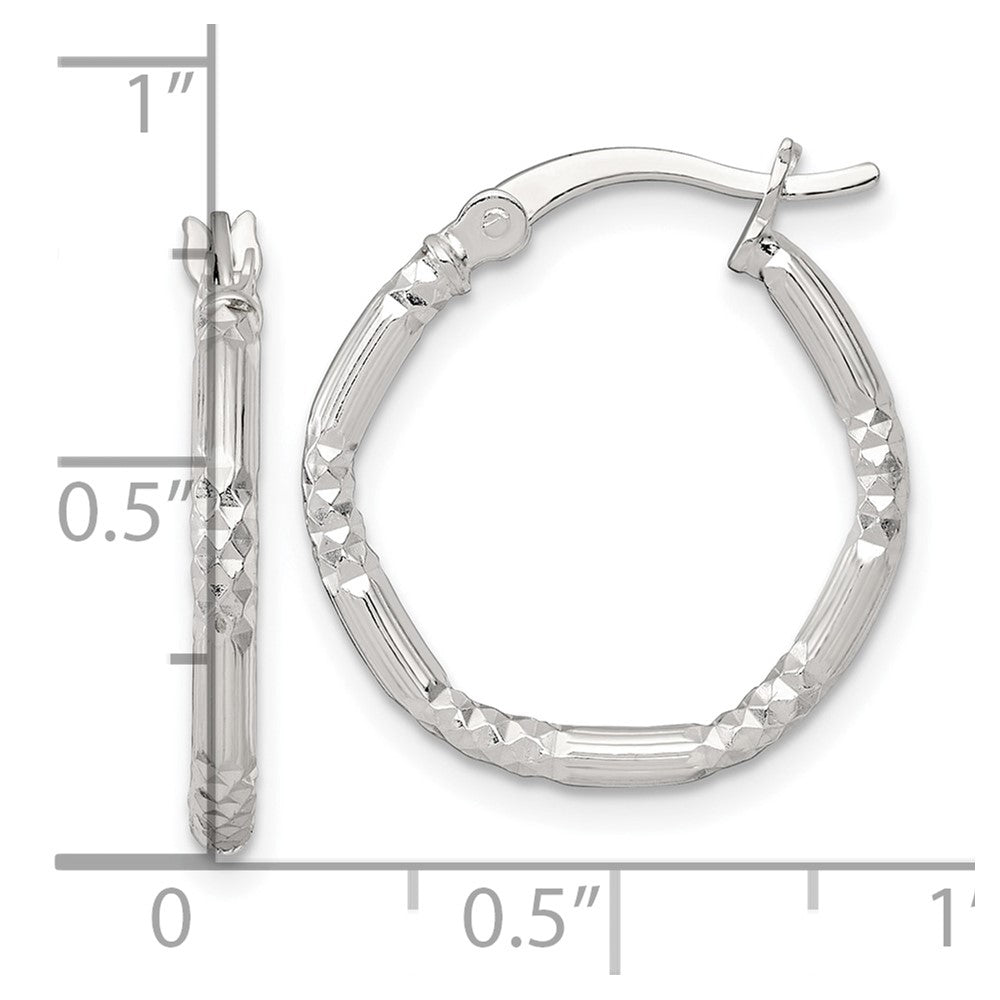 QE17850 Sterling Silver Polished Diamond-cut Textured 20x2.25mm Round Hoop Earrings