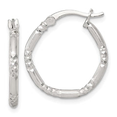 QE17850 Sterling Silver Polished Diamond-cut Textured 20x2.25mm Round Hoop Earrings