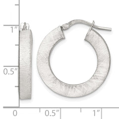 QE17857 Sterling Silver Brushed Textured 4.25mm x 24mm Square Tube Hoop Earrings
