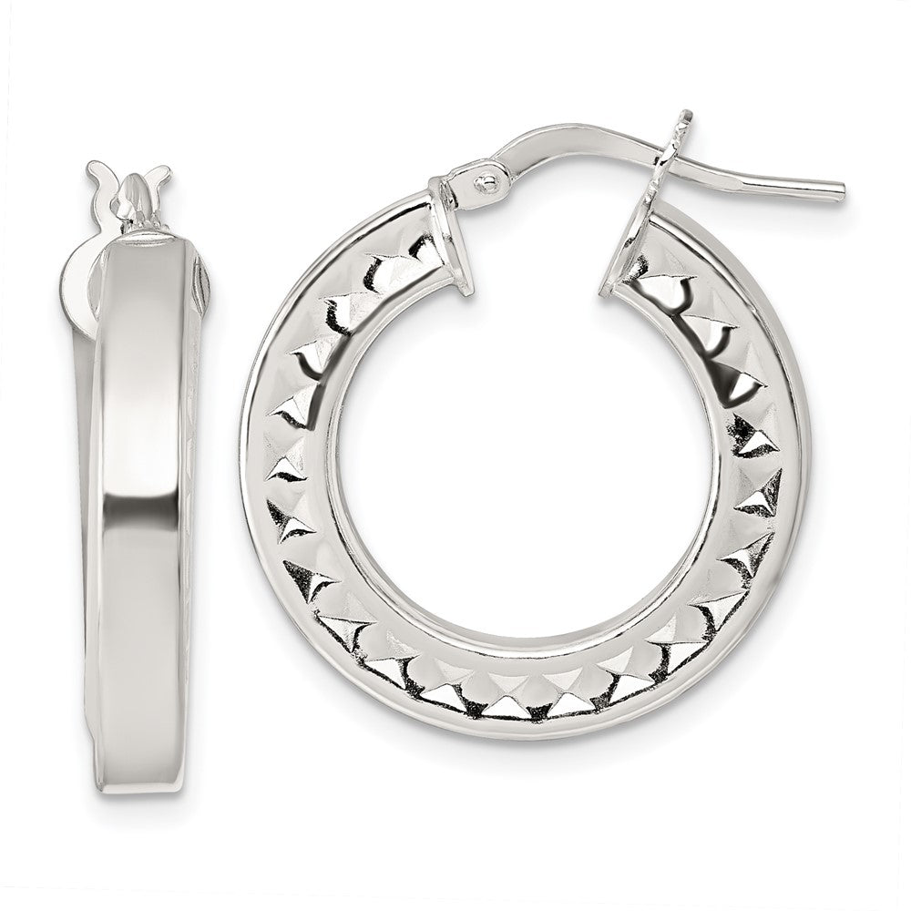 QE17859 Sterling Silver Polished and Textured 4.00 x 23mm Hoop Earrings