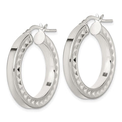 QE17860 Sterling Silver Polished and Textured 4.00 x 29mm Hoop Earrings