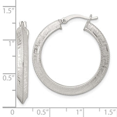 QE17861 Sterling Silver Textured 30x4.0mm Knife Edge Greek Key Round Hoop Earrings