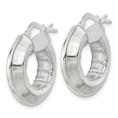 QE17864 Sterling Silver Polished Greek Key Knife Edge 5.50mm Hollow Hoop Earrings