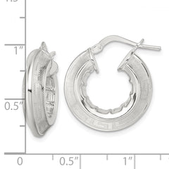QE17864 Sterling Silver Polished Greek Key Knife Edge 5.50mm Hollow Hoop Earrings