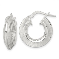 QE17864 Sterling Silver Polished Greek Key Knife Edge 5.50mm Hollow Hoop Earrings