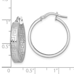 QE17867 Sterling Silver Rhodium-plated Polished Textured In and Out Greek Key 4.00 x 23mm Hoop Earrings