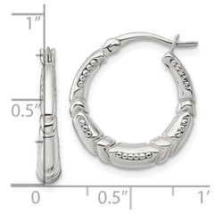 QE17870 Sterling Silver Polished Beaded and Grooved Round Hollow Hoop Earrings