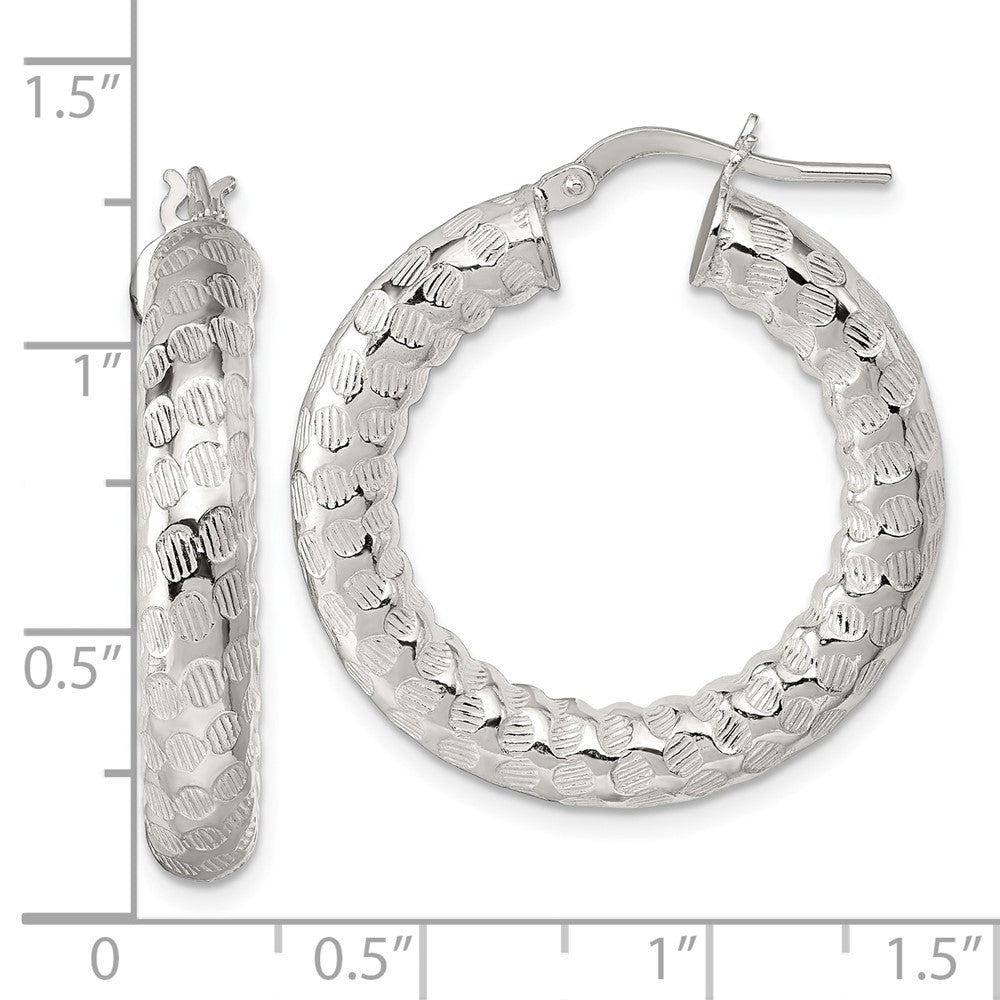 QE17873 Sterling Silver Polished and Textured 5.25mm Round Tube Hoop Earrings
