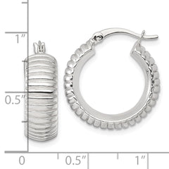 QE17877 Sterling Silver Polished and Grooved 21x7mm Round Hollow Hoop Earrings