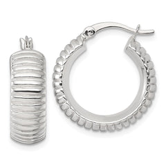 QE17877 Sterling Silver Polished and Grooved 21x7mm Round Hollow Hoop Earrings