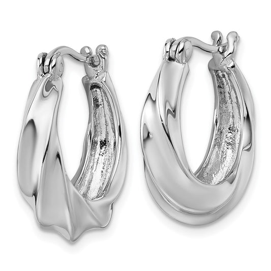 QE17880 Sterling Silver Rhodium-plated Polished 6mm x 19mm Graduated Twisted Hoop Earrings