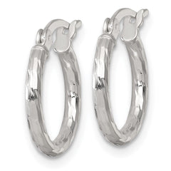 QE17881 Sterling Silver Polished Diamond-cut 15x2.0mm Round Hoop Earrings