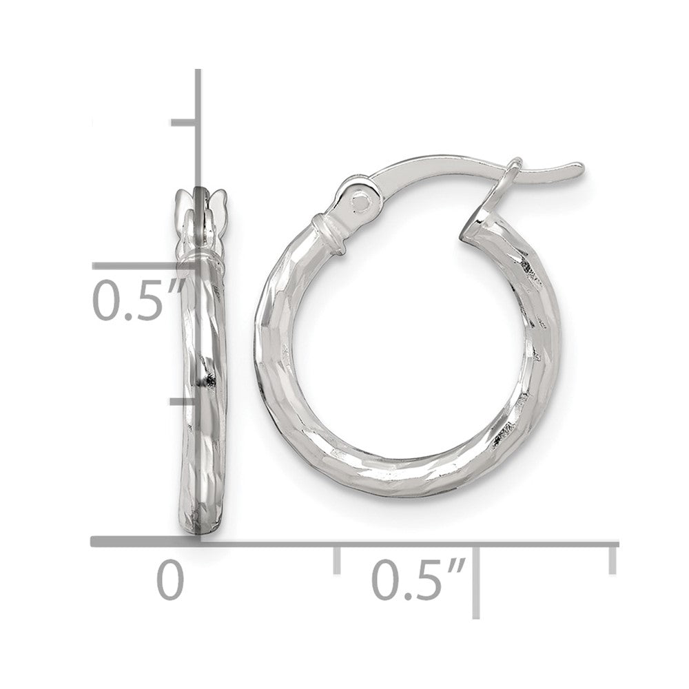 QE17881 Sterling Silver Polished Diamond-cut 15x2.0mm Round Hoop Earrings