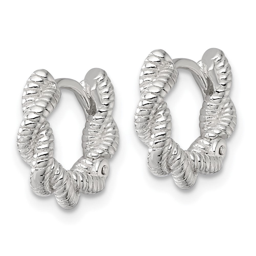 QE17882 Sterling Silver Polish Textured Twisted Hinged Round Hoop Earrings