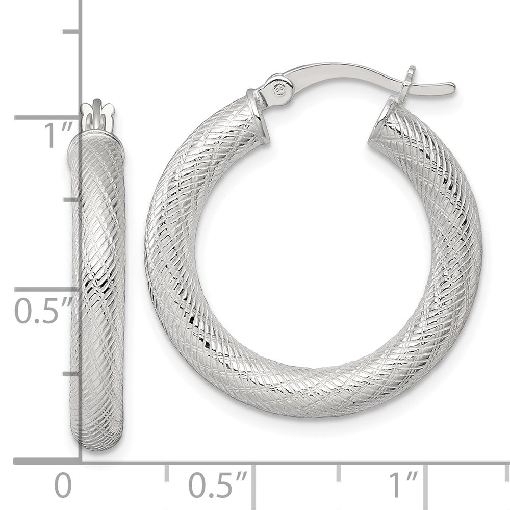 QE17883 Sterling Silver Polished and Textured 25x4.0mm Round Hoop Earrings