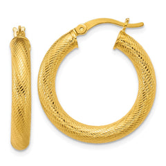 QE17883GP Sterling Silver Gold-tone Polished and Textured 25x4.0mm Round Hoop Earrings