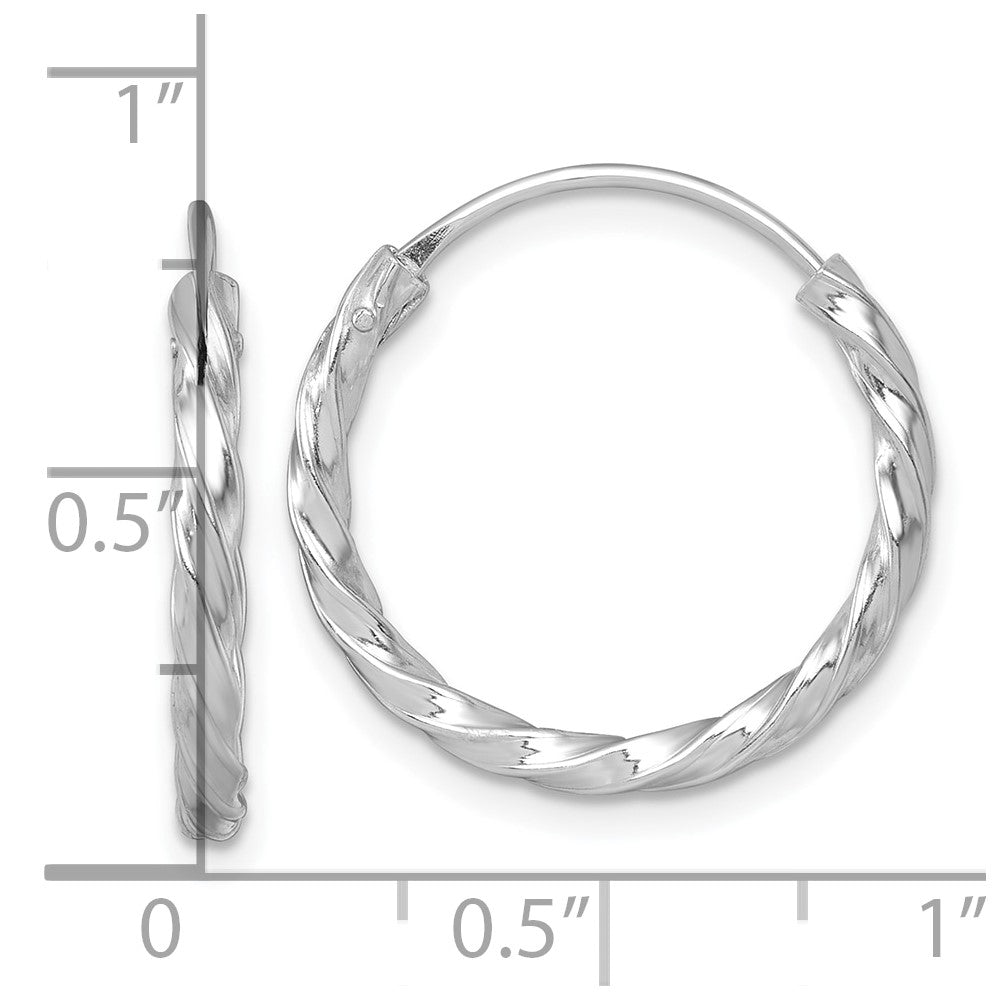 QE17885 Sterling Silver Rhodium-plated Polished Twisted 2.25 x 20mm Round Endless Hoop Earrings
