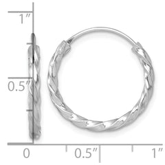QE17885 Sterling Silver Rhodium-plated Polished Twisted 2.25 x 20mm Round Endless Hoop Earrings