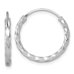 QE17885 Sterling Silver Rhodium-plated Polished Twisted 2.25 x 20mm Round Endless Hoop Earrings