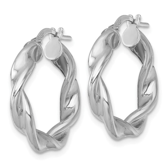 QE17888 Sterling Silver Rhodium-plated Polished Twisted 4.00 x 22mm Round Hoop Earrings