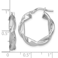QE17888 Sterling Silver Rhodium-plated Polished Twisted 4.00 x 22mm Round Hoop Earrings