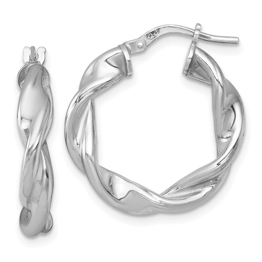 QE17888 Sterling Silver Rhodium-plated Polished Twisted 4.00 x 22mm Round Hoop Earrings