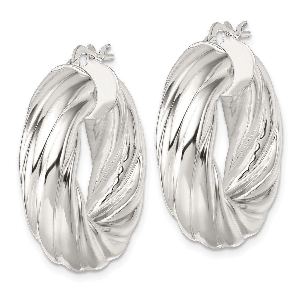 QE17893 Sterling Silver Polished 8mm Twisted Tube Hoop Earrings