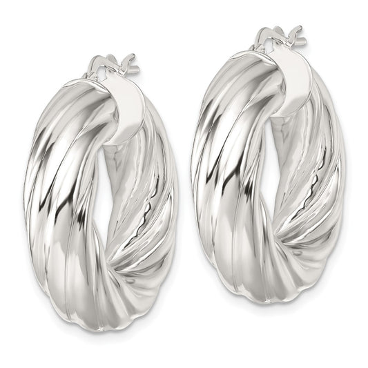 QE17893 Sterling Silver Polished 8mm Twisted Tube Hoop Earrings