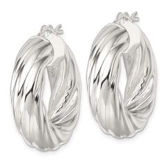 QE17893 Sterling Silver Polished 8mm Twisted Tube Hoop Earrings