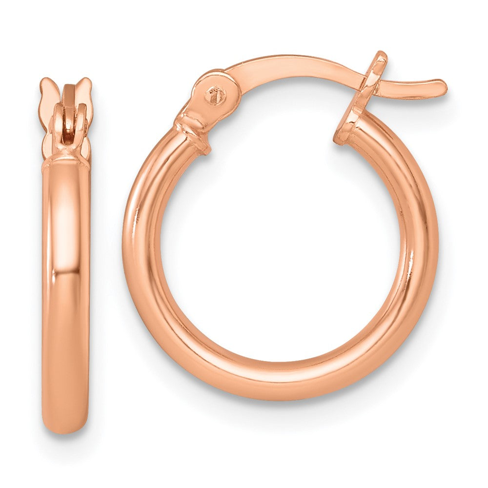 QE17902RP Sterling Silver Rose-tone Polished 2.00mm x 15mm Round Tube Hoop Earrings