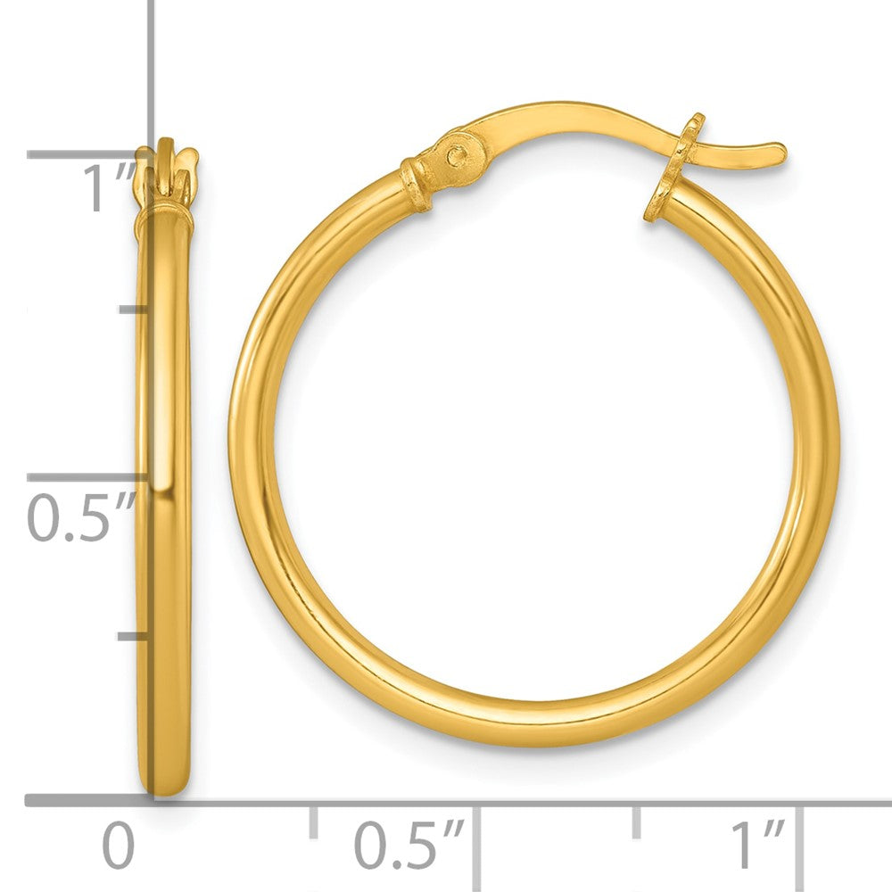 QE17903GP Sterling Silver Gold-tone Polished 2.00mm x 25mm Round Tube Hoop Earrings