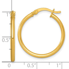 QE17903GP Sterling Silver Gold-tone Polished 2.00mm x 25mm Round Tube Hoop Earrings