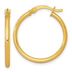 QE17903GP Sterling Silver Gold-tone Polished 2.00mm x 25mm Round Tube Hoop Earrings